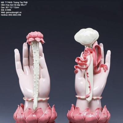 TƯỢNG TAY PHẬT CẦM HOA SEN VÀ GẬY NHƯ Ý